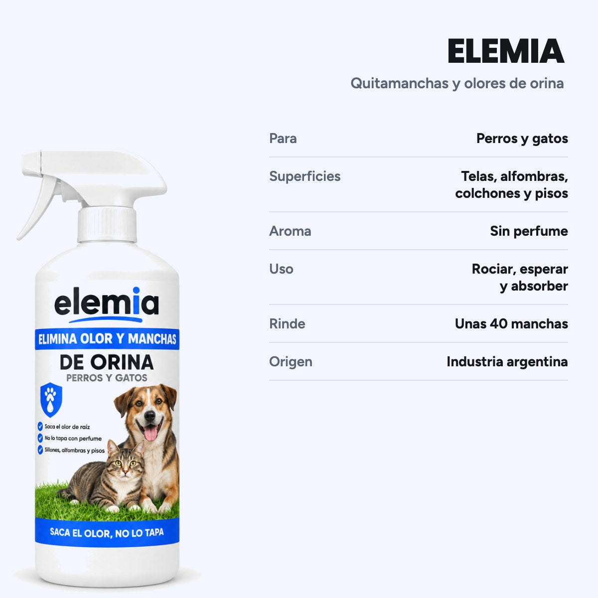 Elemia - Elimina olor y manchas de orina de perros y gatos 500 ml